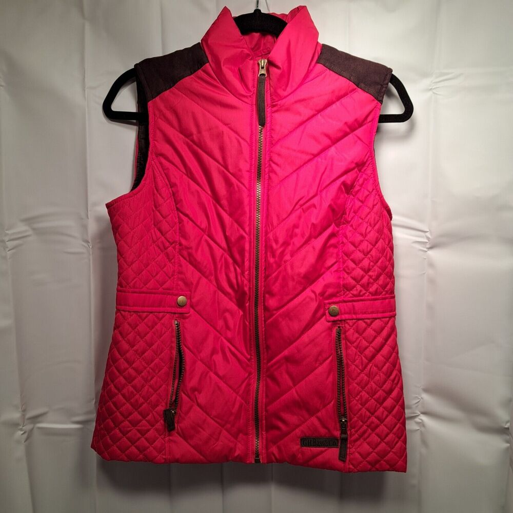G H Bass & Co Vest Womens Small Tango Red Brown Quilted Outdoor Hiking Full Zip